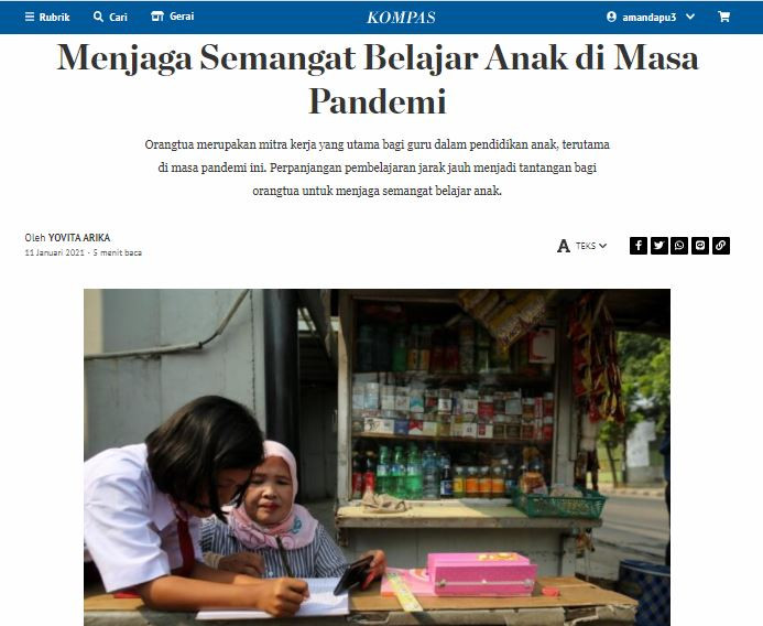 KOMPAS: Menjaga Semangat Belajar Anak di Masa Pandemi