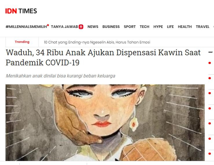 IDN Times: Waduh, 34 Ribu Anak Ajukan Dispensasi Kawin Saat Pandemik COVID-19