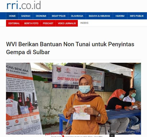 WVI Berikan Bantuan Nontunai untuk Penyintas Gempa di Sulbar