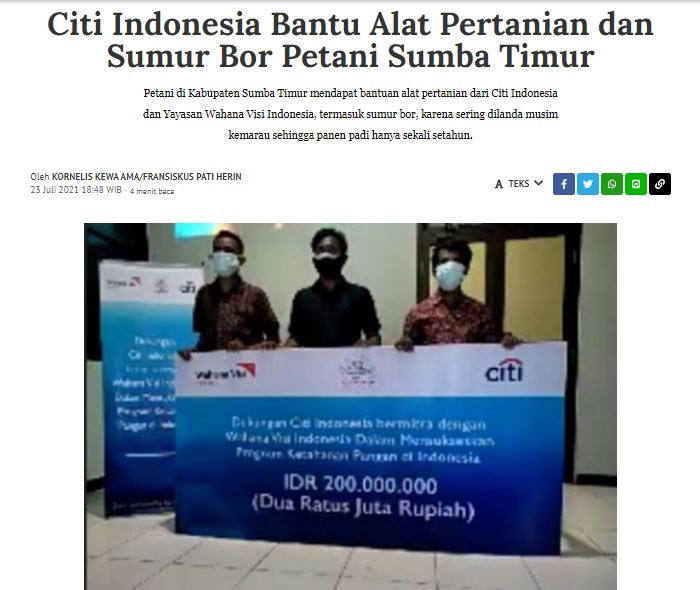 Citi Indonesia Bantu Alat Pertanian dan Sumur Bor Petani Sumba Timur