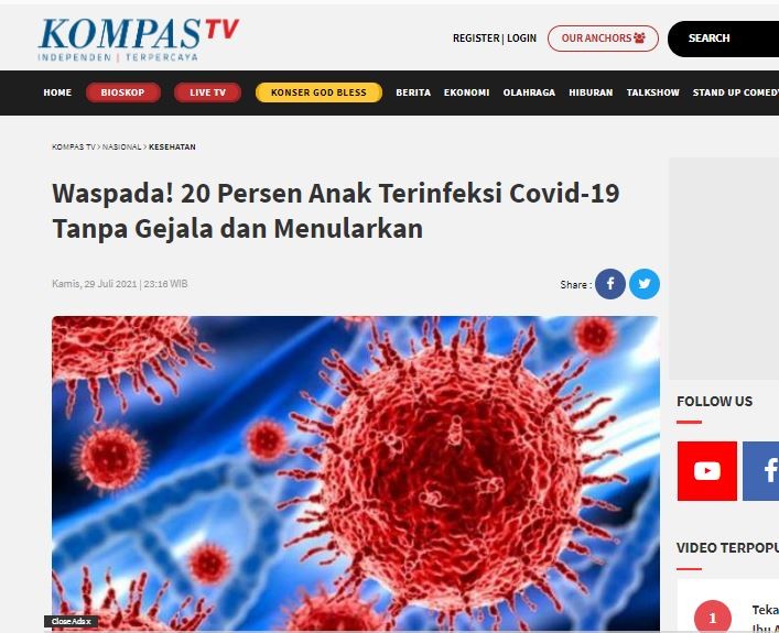 Waspada! 20 Persen Anak Terinfeksi Covid-19 Tanpa Gejala dan Menularkan ​​​​​​​