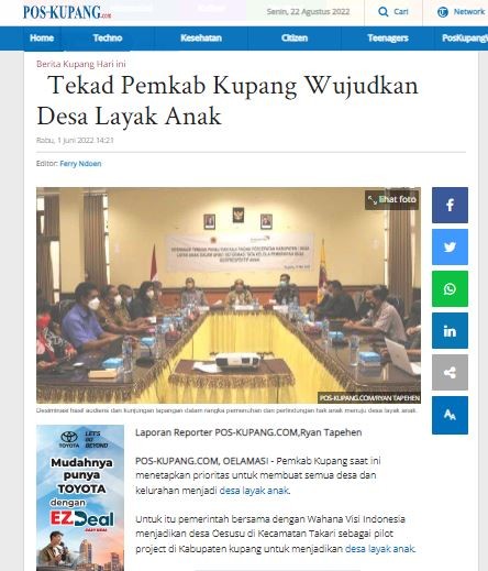 Tekad Pemkab Kupang Wujudkan Desa Layak Anak 