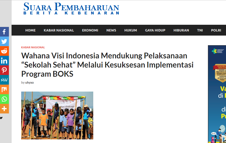 Wahana Visi Indonesia Mendukung Pelaksanaan “Sekolah Sehat” Melalui Kesuksesan Implementasi Program BOKS