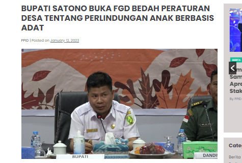 Bupati Satono Buka FGD Bedah Peraturan Desa Tentang Perlindungan Anak Berbasis Adat