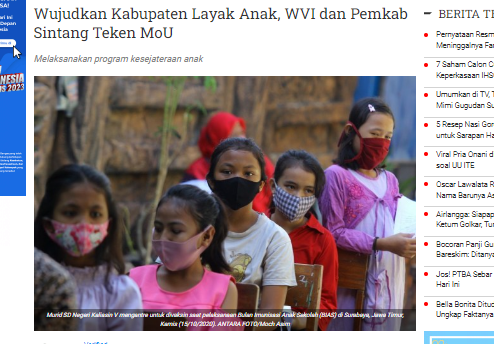 Wujudkan Kabupaten Layak Anak, WVI dan Pemkab Sintang Teken MoU