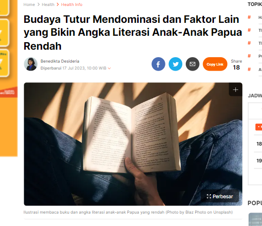 Budaya Tutur Mendominasi dan Faktor Lain yang Bikin Angka Literasi Anak-Anak Papua Rendah