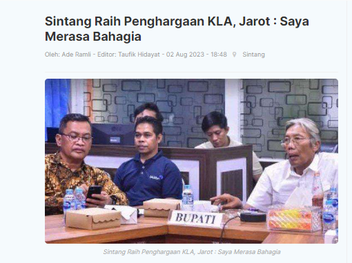 Sintang Raih Penghargaan KLA, Jarot : Saya Merasa Bahagia