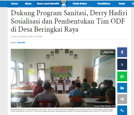 Dukung Program Sanitasi, Derry Hadiri Sosialisasi dan Pembentukan Tim ODF di Desa Beringkai Raya