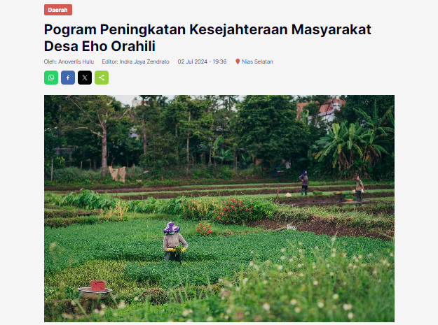 Pogram Peningkatan Kesejahteraan Masyarakat Desa Eho Orahili